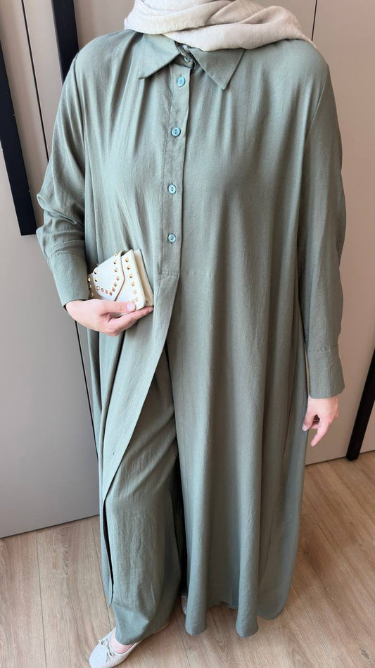 Premium Modal Modest Co-Ord Set | Long Shirt & Wide Leg Trousers