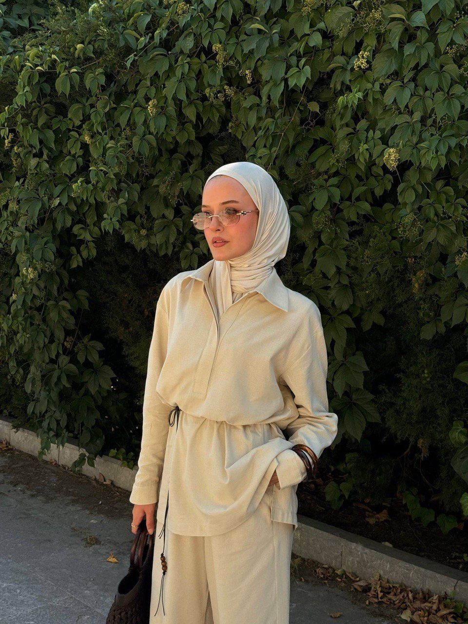 100% Linen Modest Co-Ord Set | Relaxed Shirt & Wide-Leg Trousers