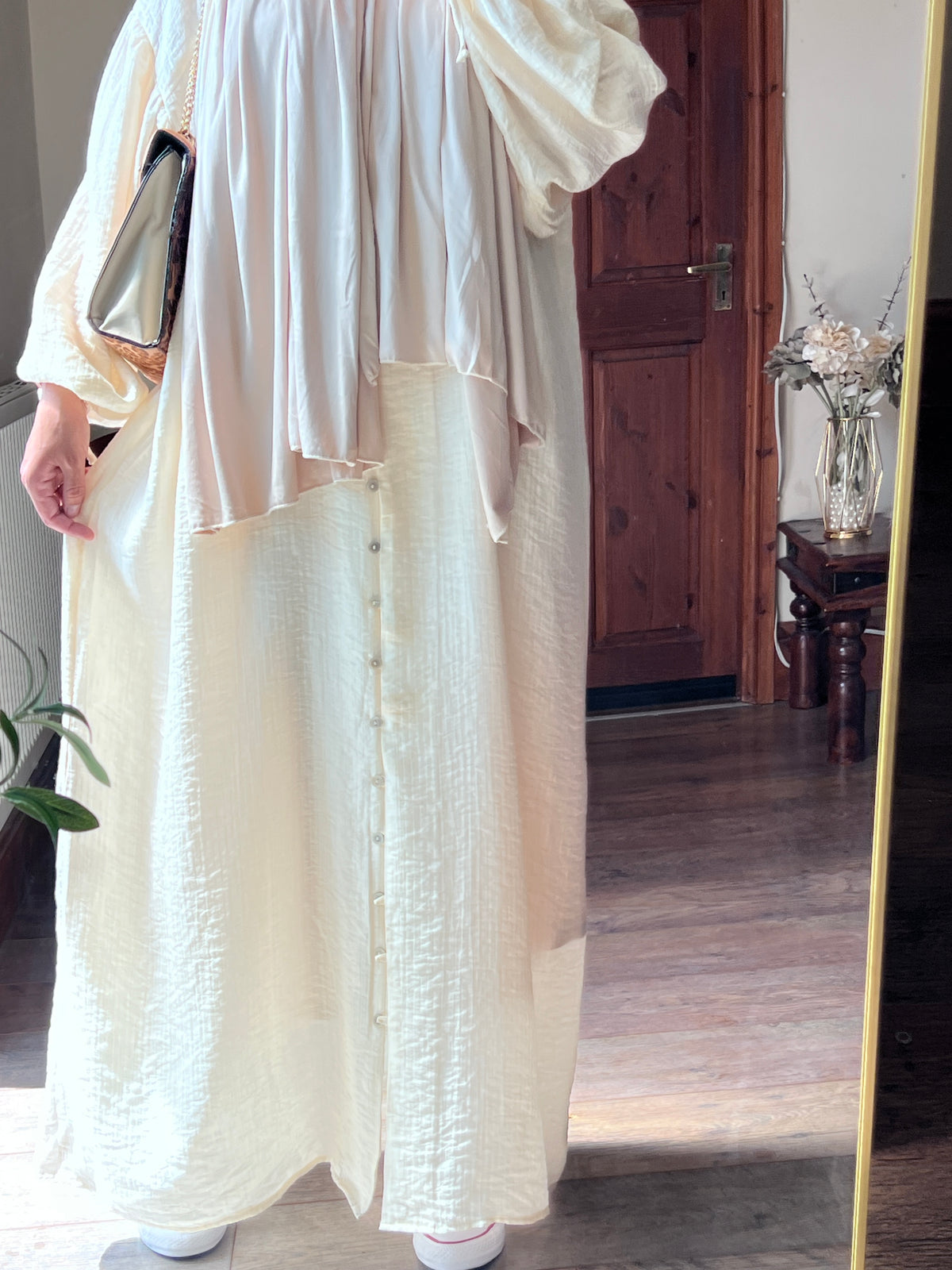 Cotton Blend Buttoned Shirt Dress - Elegant Long Sleeve Dress