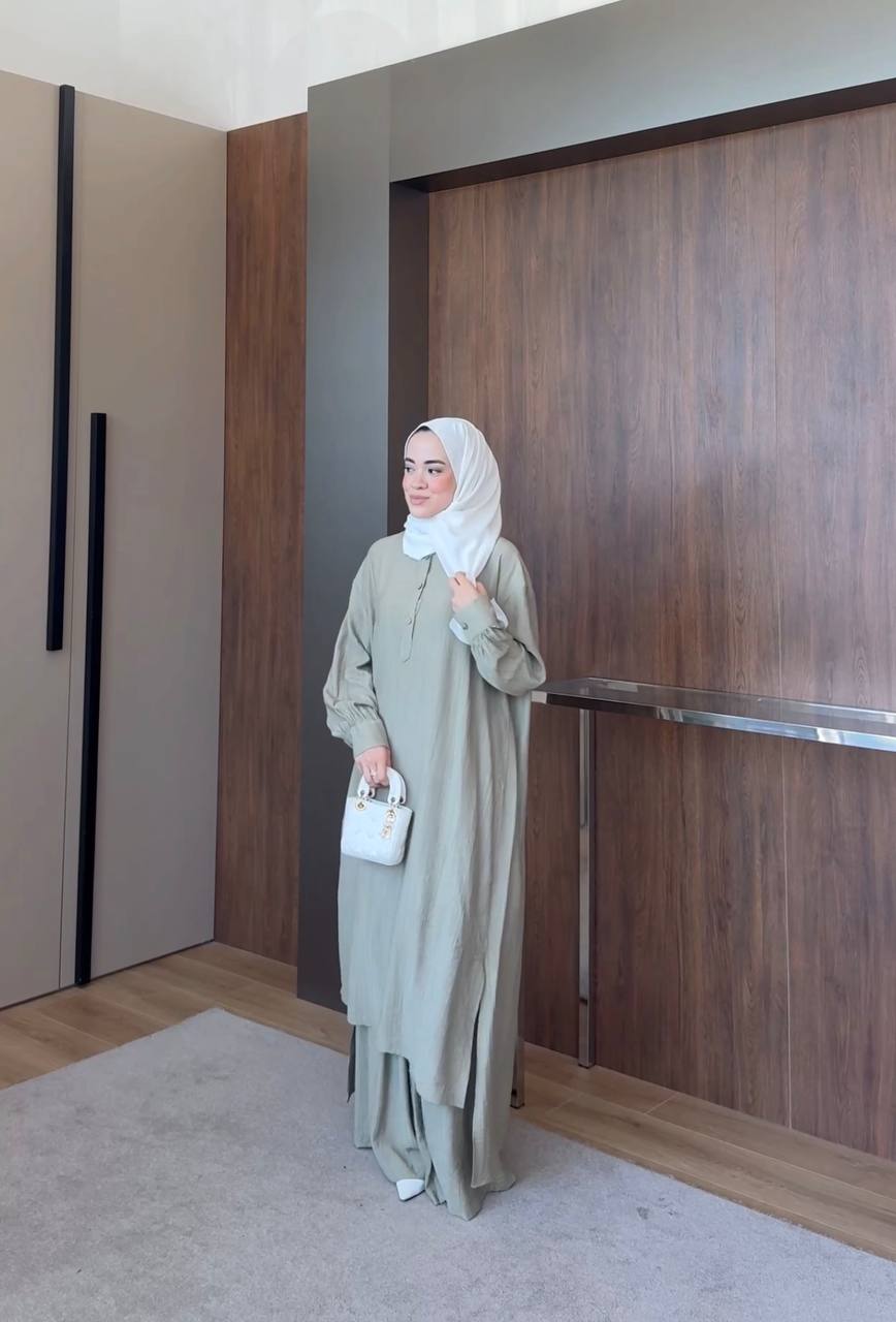 Premium Modal Modest Co-Ord Set – Long Shirt & Wide Leg Trousers