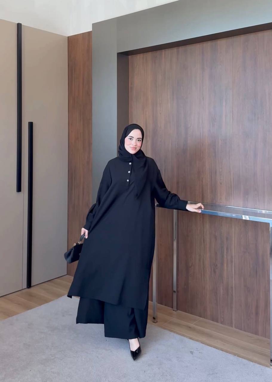 Premium Modal Modest Co-Ord Set – Long Shirt & Wide Leg Trousers