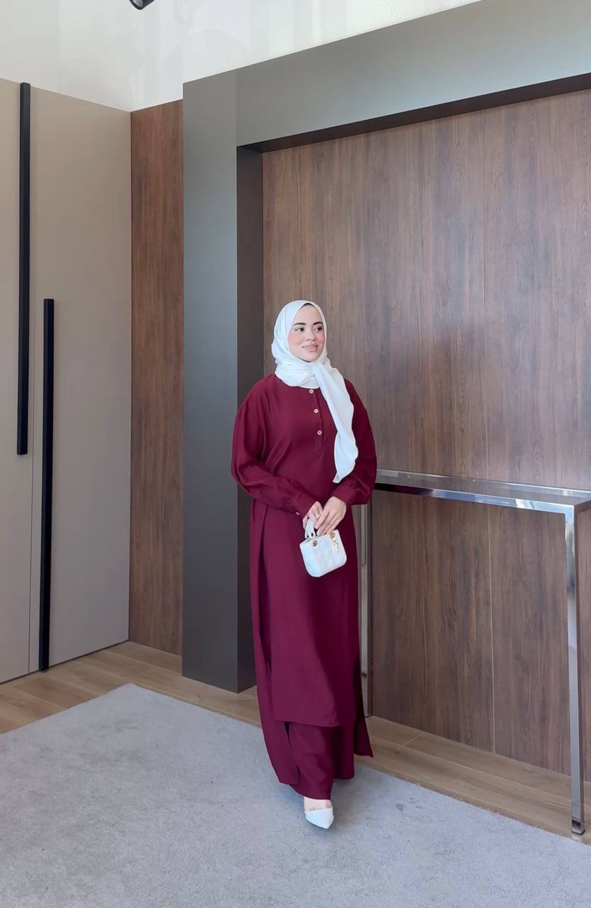 Premium Modal Modest Co-Ord Set – Long Shirt & Wide Leg Trousers
