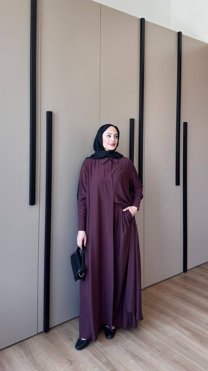 Premium Modal Modest Co-Ord Set | Long Shirt & Wide Leg Trousers