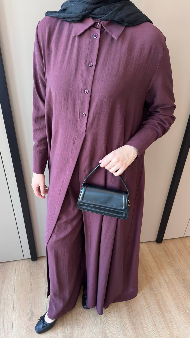 Premium Modal Modest Co-Ord Set | Long Shirt & Wide Leg Trousers