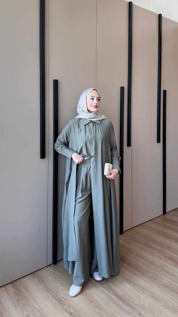 Premium Modal Modest Co-Ord Set | Long Shirt & Wide Leg Trousers