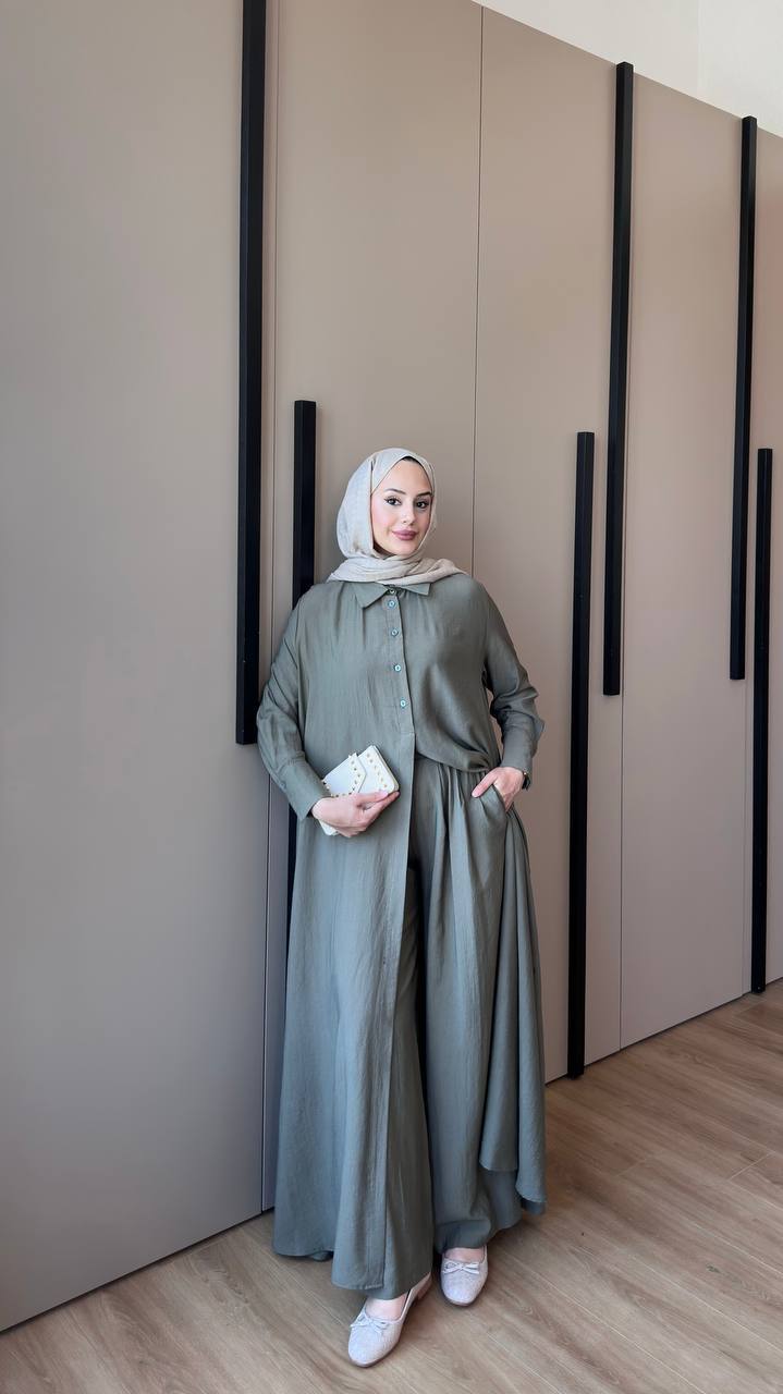 Premium Modal Modest Co-Ord Set | Long Shirt & Wide Leg Trousers