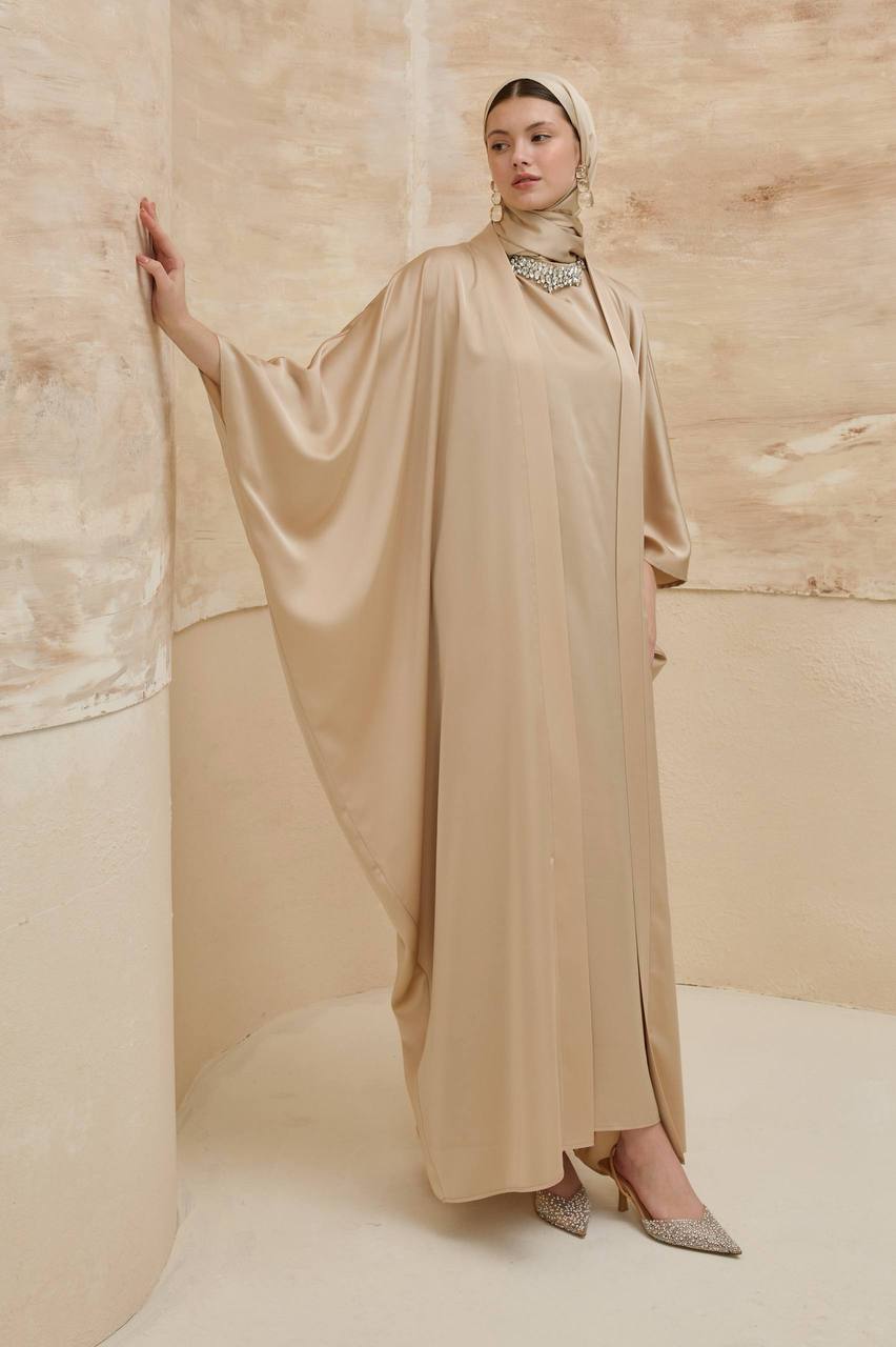 Luxury 2-Piece Satin Abaya Set – Inner Dress & Open Abaya | Modest Occasion Wear