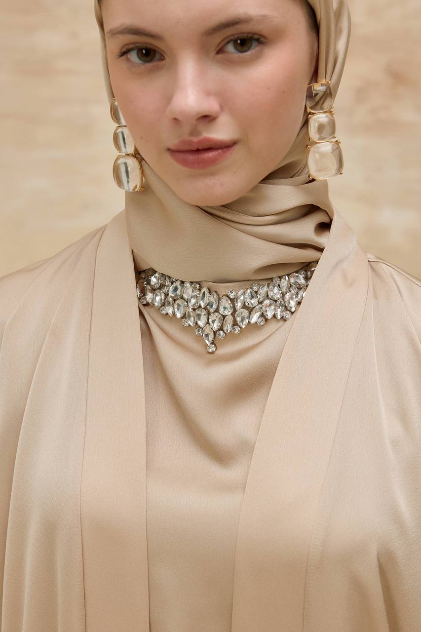 Luxuriöses 2-teiliges Satin-Abaya-Set – Unterkleid & offene Abaya | Elegante Anlasskleidung