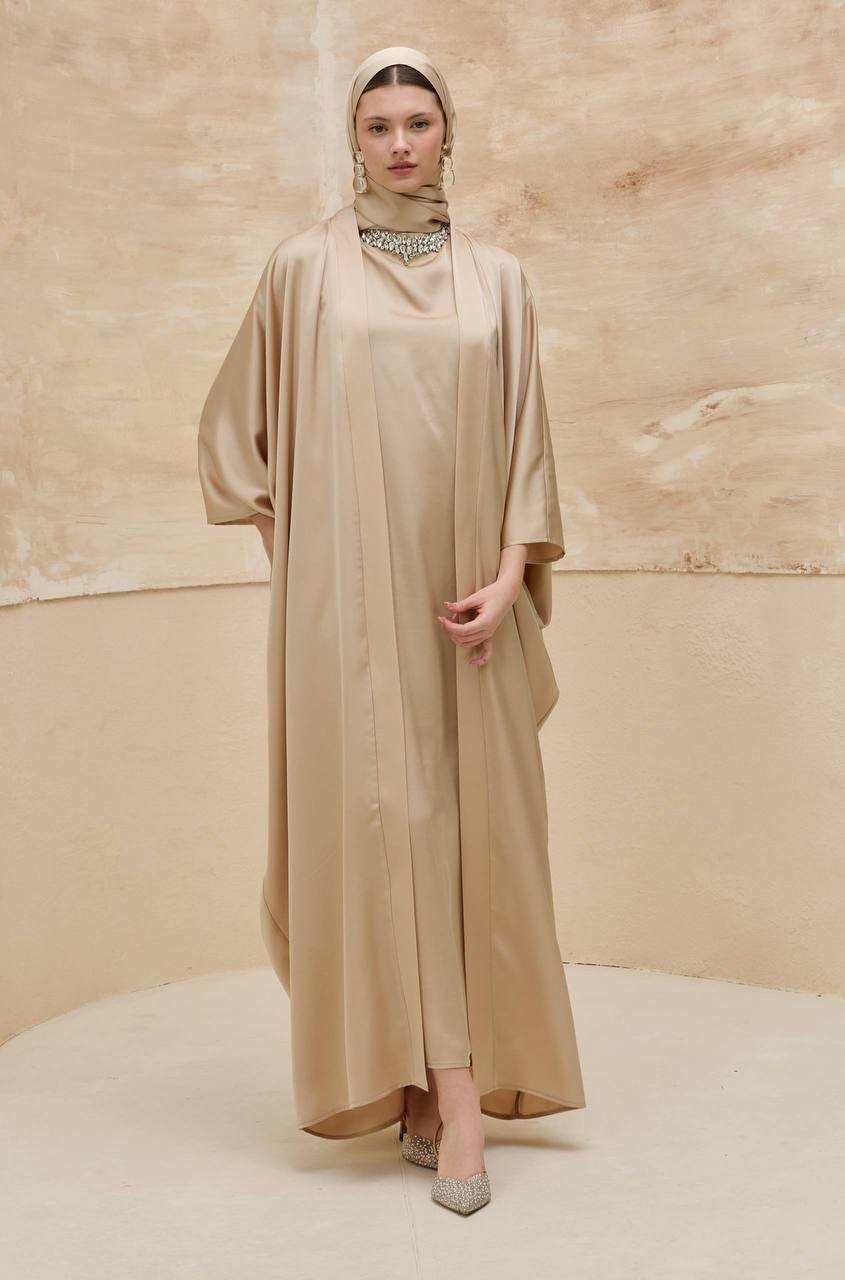 Luxury 2-Piece Satin Abaya Set – Inner Dress & Open Abaya | Modest Occasion Wear
