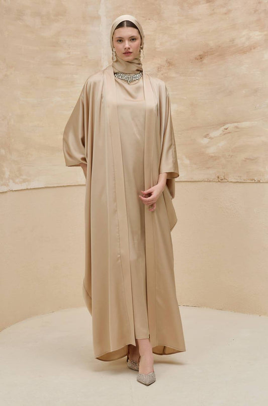 Luxury 2-Piece Satin Abaya Set – Inner Dress & Open Abaya | Modest Occasion Wear