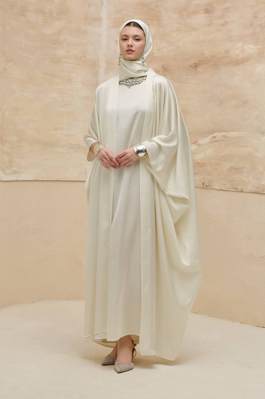 Luxury 2-Piece Satin Abaya Set – Inner Dress & Open Abaya | Modest Occasion Wear