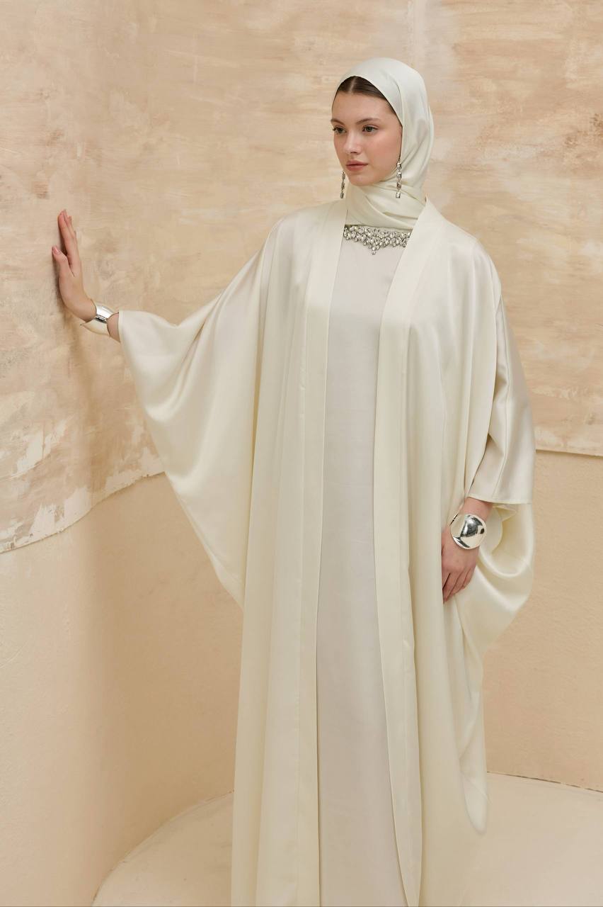Luxury 2-Piece Satin Abaya Set – Inner Dress & Open Abaya | Modest Occasion Wear