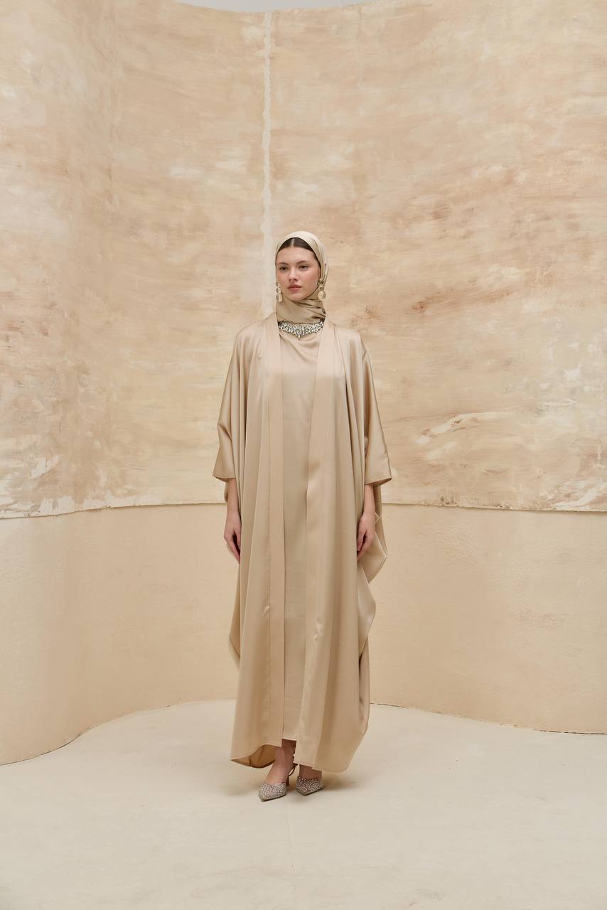 Luxury 2-Piece Satin Abaya Set – Inner Dress & Open Abaya | Modest Occasion Wear