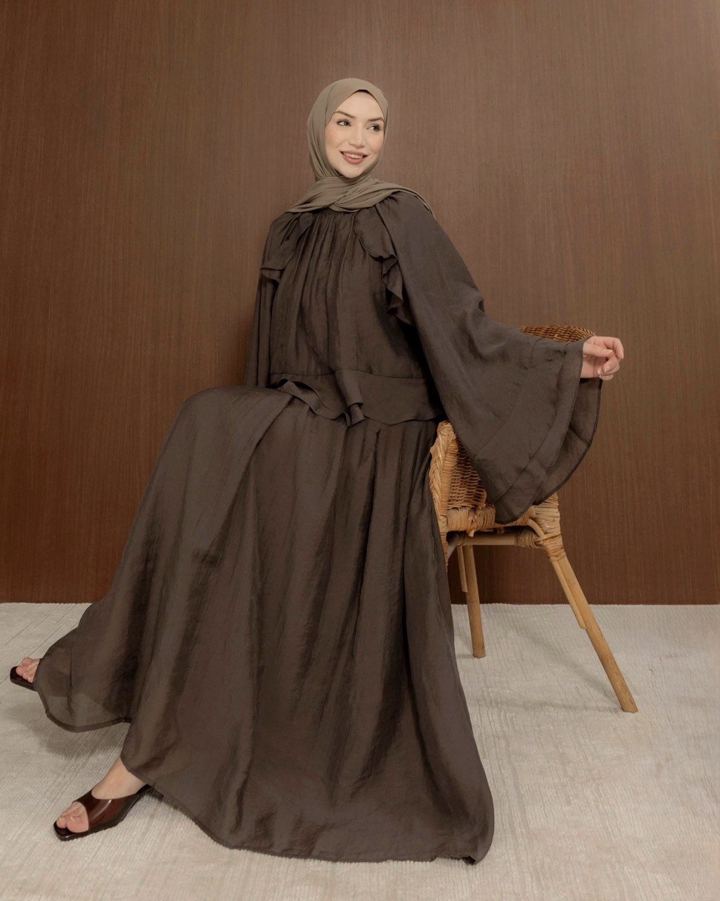 Elegant Ruffle Modest Co-Ord Set | Flowy Top & Maxi Skirt