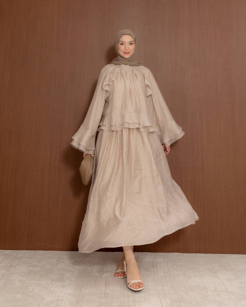 Elegant Ruffle Modest Co-Ord Set | Flowy Top & Maxi Skirt