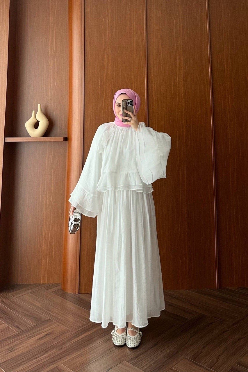 Elegant Ruffle Modest Co-Ord Set | Flowy Top & Maxi Skirt