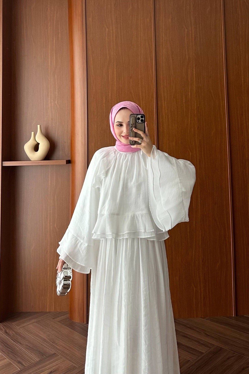 Elegant Ruffle Modest Co-Ord Set | Flowy Top & Maxi Skirt