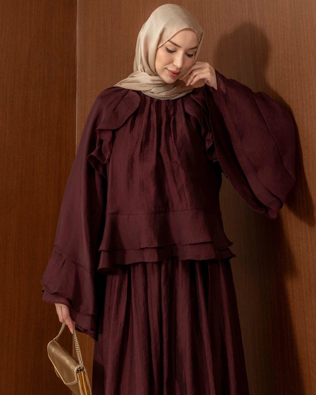 Elegant Ruffle Modest Co-Ord Set | Flowy Top & Maxi Skirt
