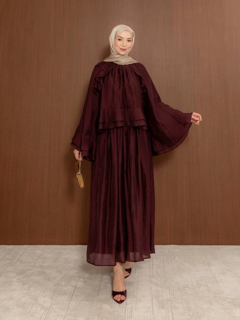 Elegant Ruffle Modest Co-Ord Set | Flowy Top & Maxi Skirt