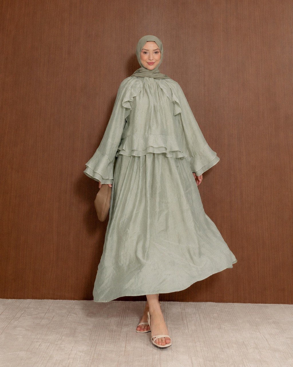 Elegant Ruffle Modest Co-Ord Set | Flowy Top & Maxi Skirt