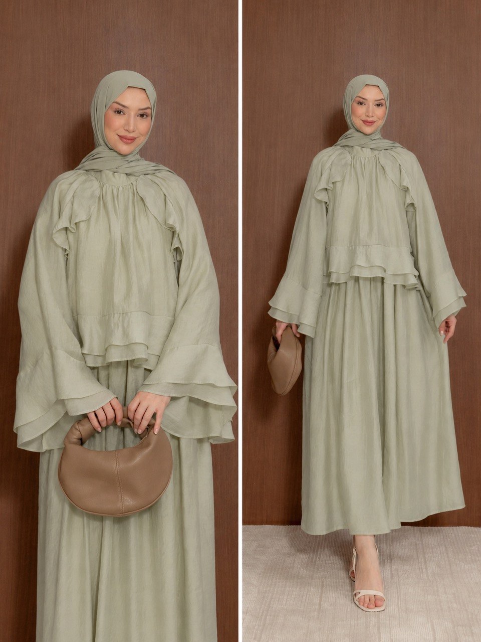 Elegant Ruffle Modest Co-Ord Set | Flowy Top & Maxi Skirt