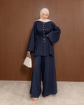 Linen Blend Button Co-Ord Set | Modest Tunic & Wide Leg Trousers