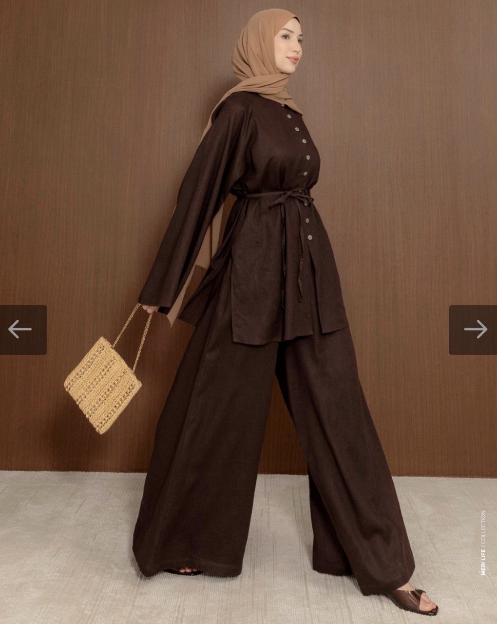 Linen Blend Button Co-Ord Set | Modest Tunic & Wide Leg Trousers