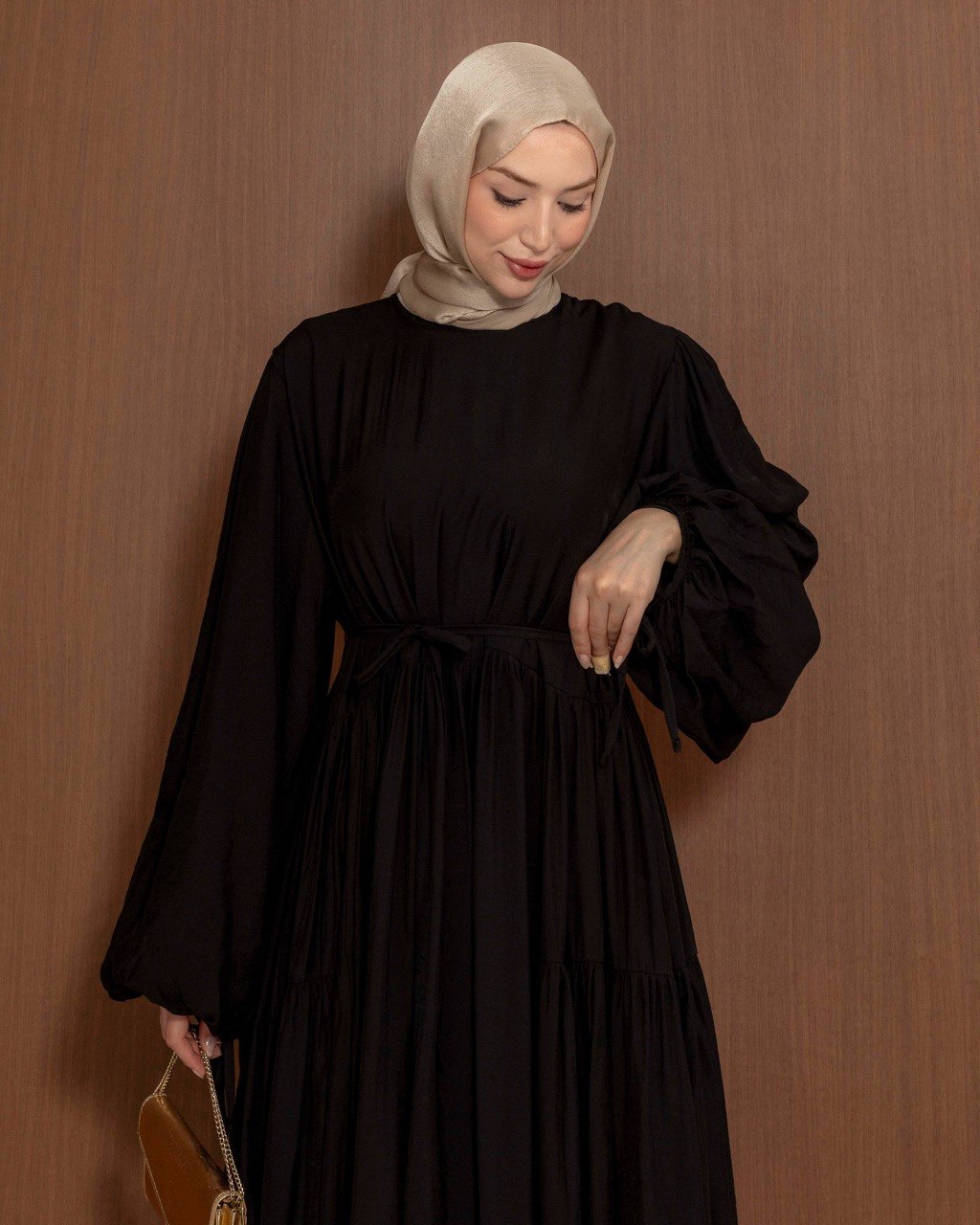 Modest Gathered Maxi Dress with Tie Waist | Everyday Elegance