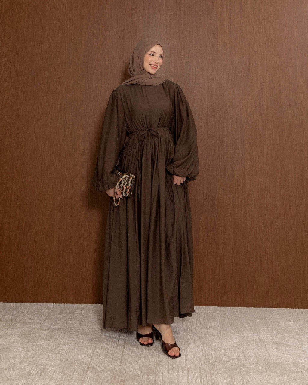 Modest Gathered Maxi Dress with Tie Waist | Everyday Elegance