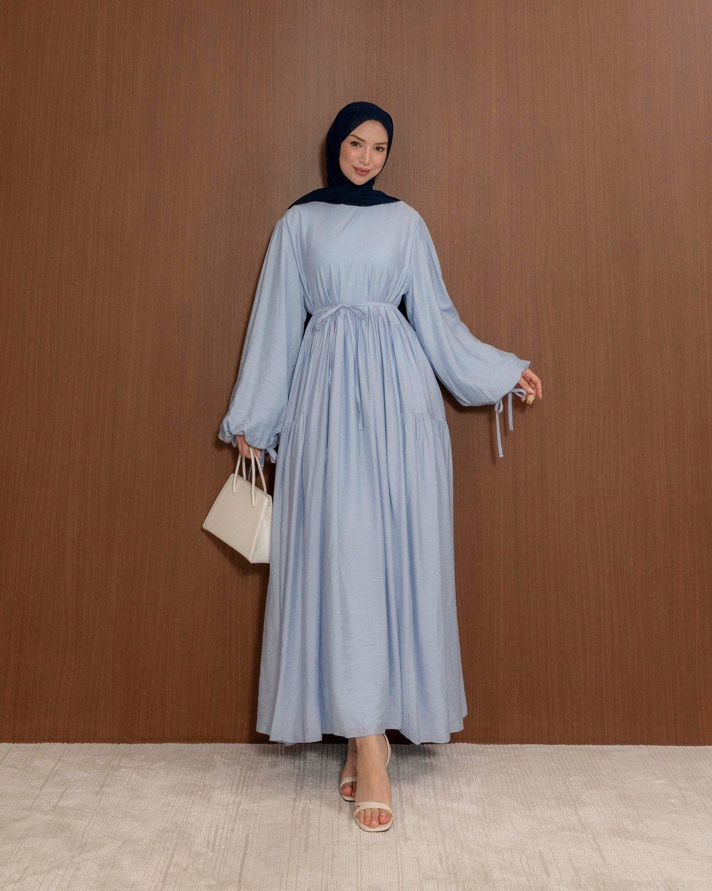 Modest Gathered Maxi Dress with Tie Waist | Everyday Elegance