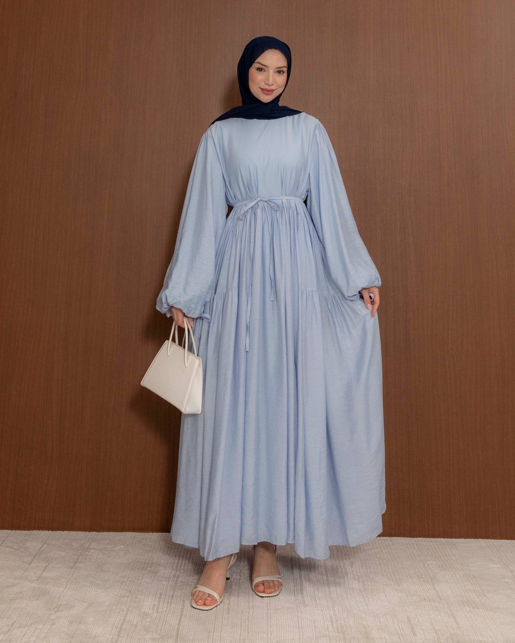 Modest Gathered Maxi Dress with Tie Waist | Everyday Elegance