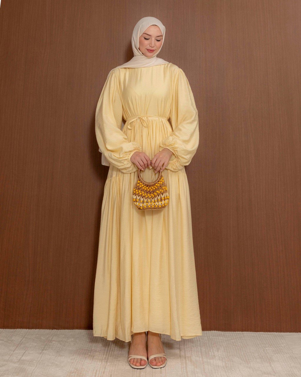 Modest Gathered Maxi Dress with Tie Waist | Everyday Elegance