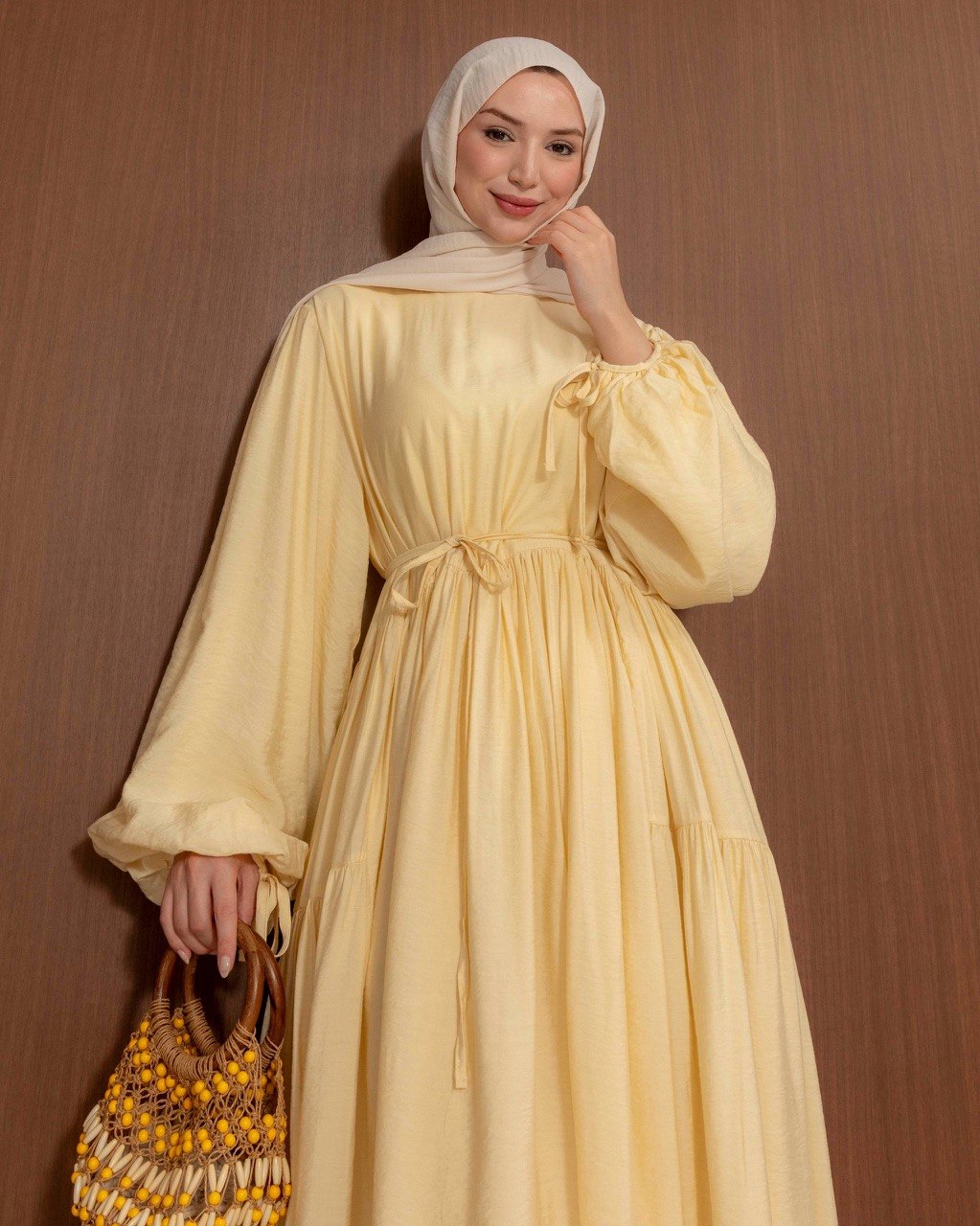 Modest Gathered Maxi Dress with Tie Waist | Everyday Elegance