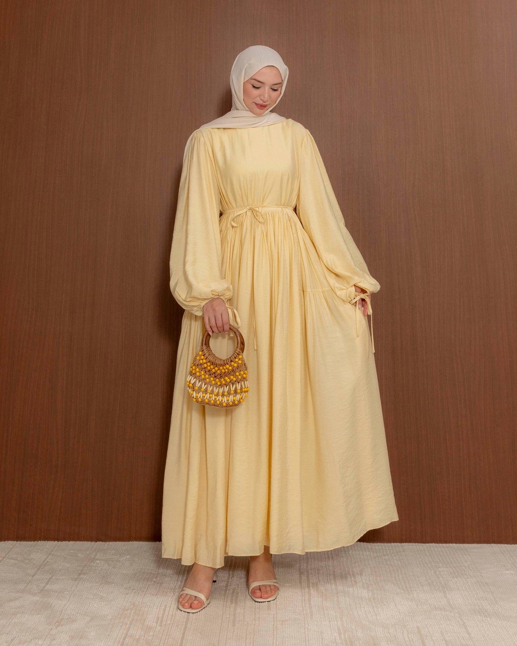 Modest Gathered Maxi Dress with Tie Waist | Everyday Elegance