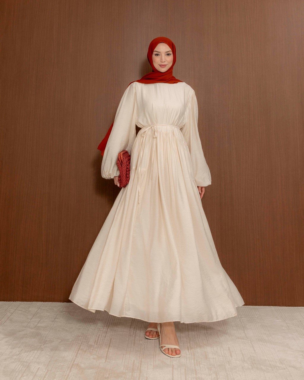 Modest Gathered Maxi Dress with Tie Waist | Everyday Elegance