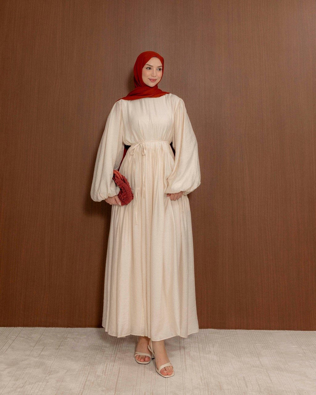 Modest Gathered Maxi Dress with Tie Waist | Everyday Elegance