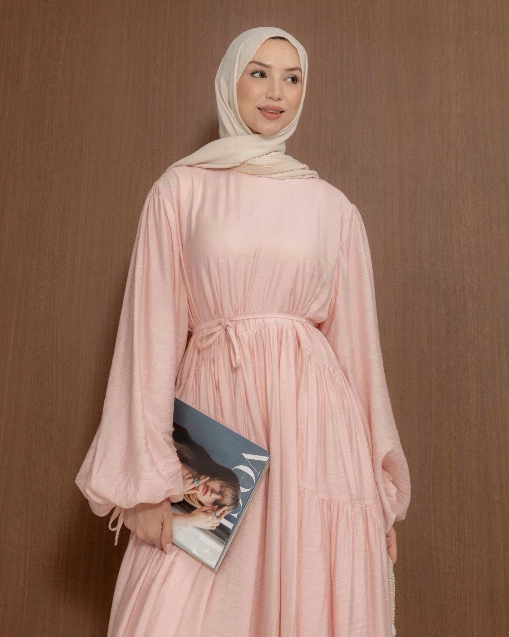 Modest Gathered Maxi Dress with Tie Waist | Everyday Elegance