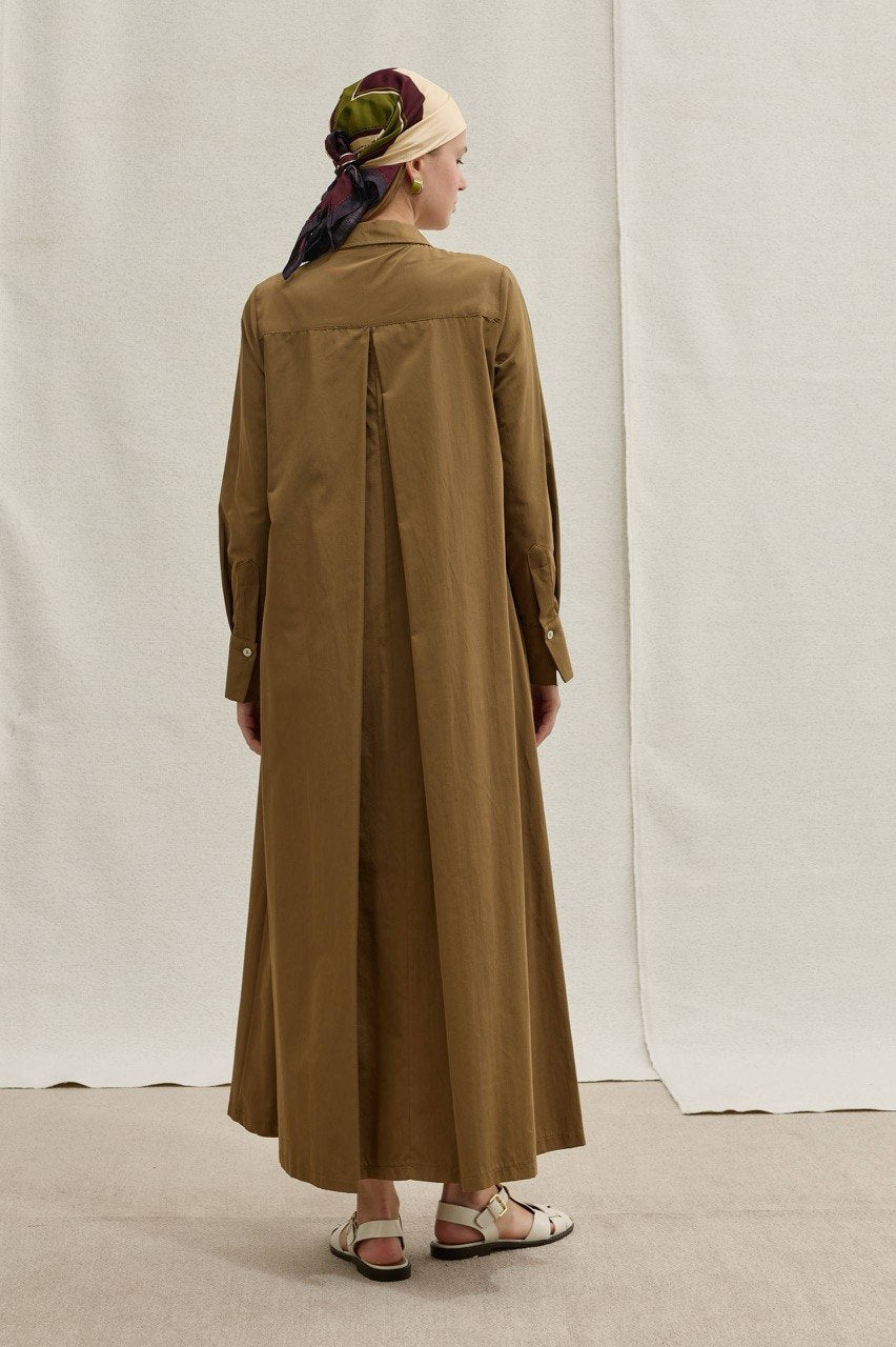 Premium Cotton Maxi Shirt Dress – Modest Button-Front Long Dress with Side Pockets