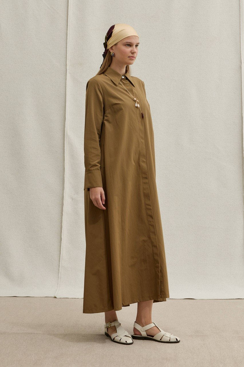 Premium Cotton Maxi Shirt Dress – Modest Button-Front Long Dress with Side Pockets