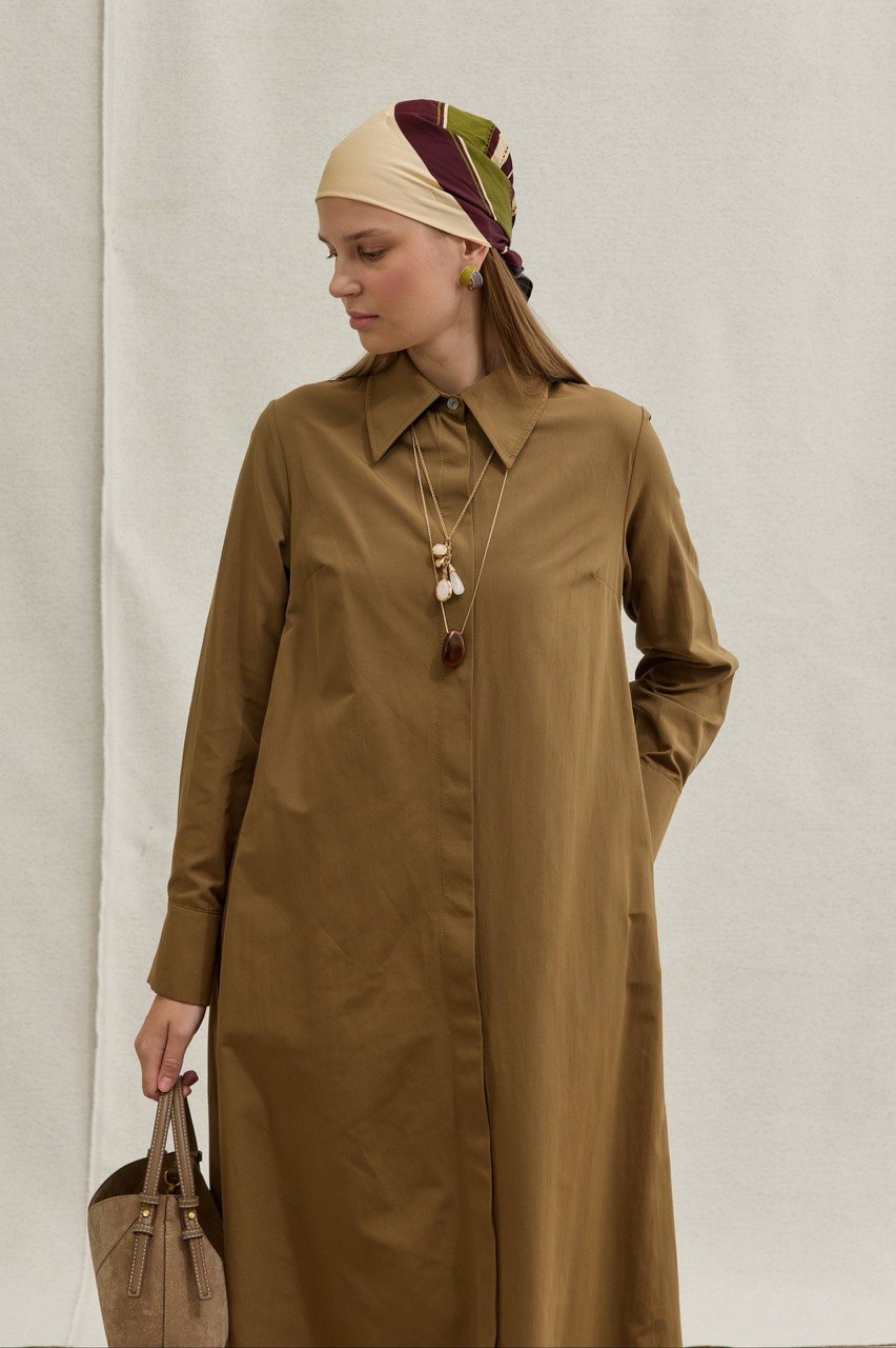 Premium Cotton Maxi Shirt Dress – Modest Button-Front Long Dress with Side Pockets