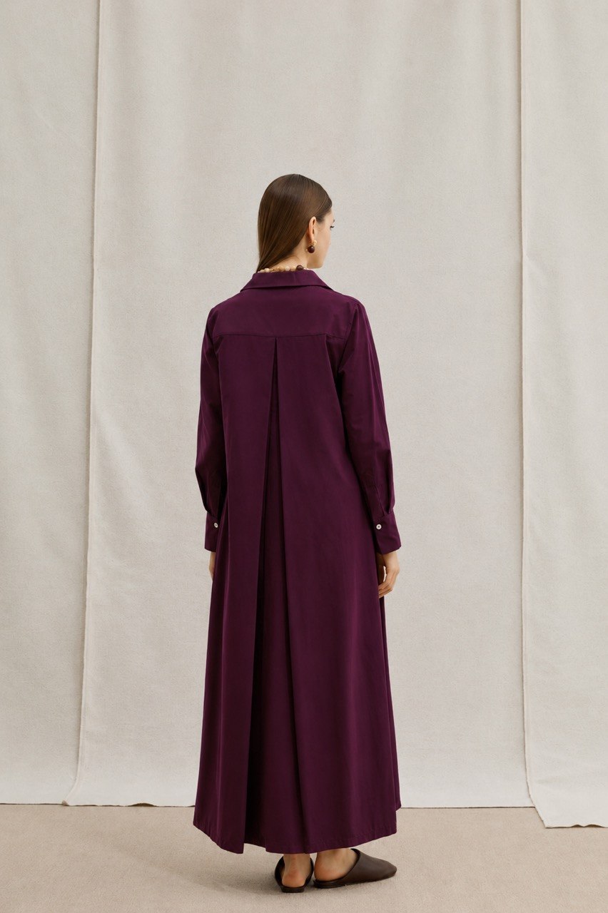 Premium Cotton Maxi Shirt Dress – Modest Button-Front Long Dress with Side Pockets