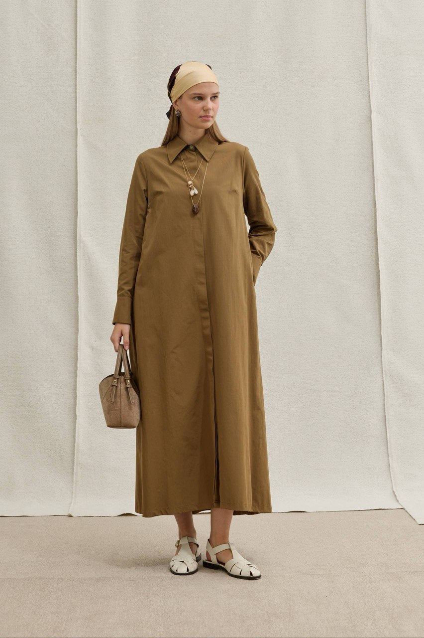 Premium Cotton Maxi Shirt Dress – Modest Button-Front Long Dress with Side Pockets