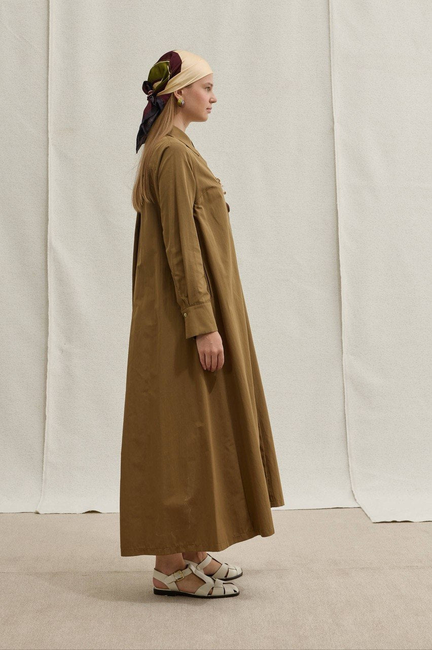 Premium Cotton Maxi Shirt Dress – Modest Button-Front Long Dress with Side Pockets