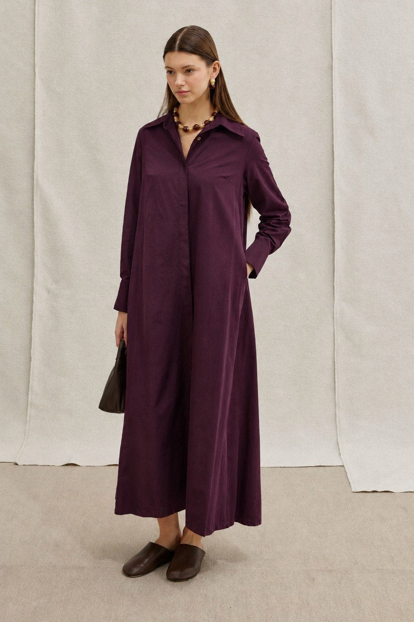 Premium Cotton Maxi Shirt Dress – Modest Button-Front Long Dress with Side Pockets