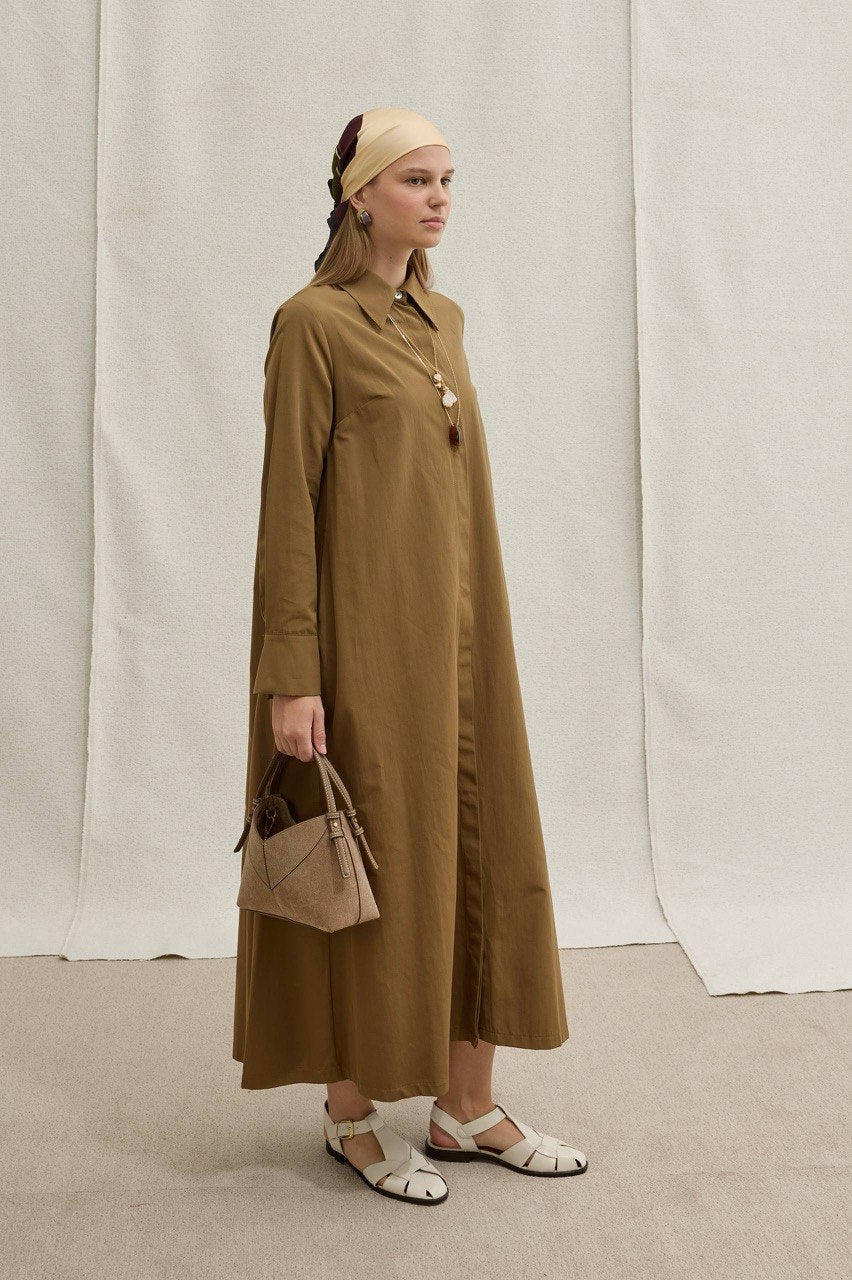 Premium Cotton Maxi Shirt Dress – Modest Button-Front Long Dress with Side Pockets