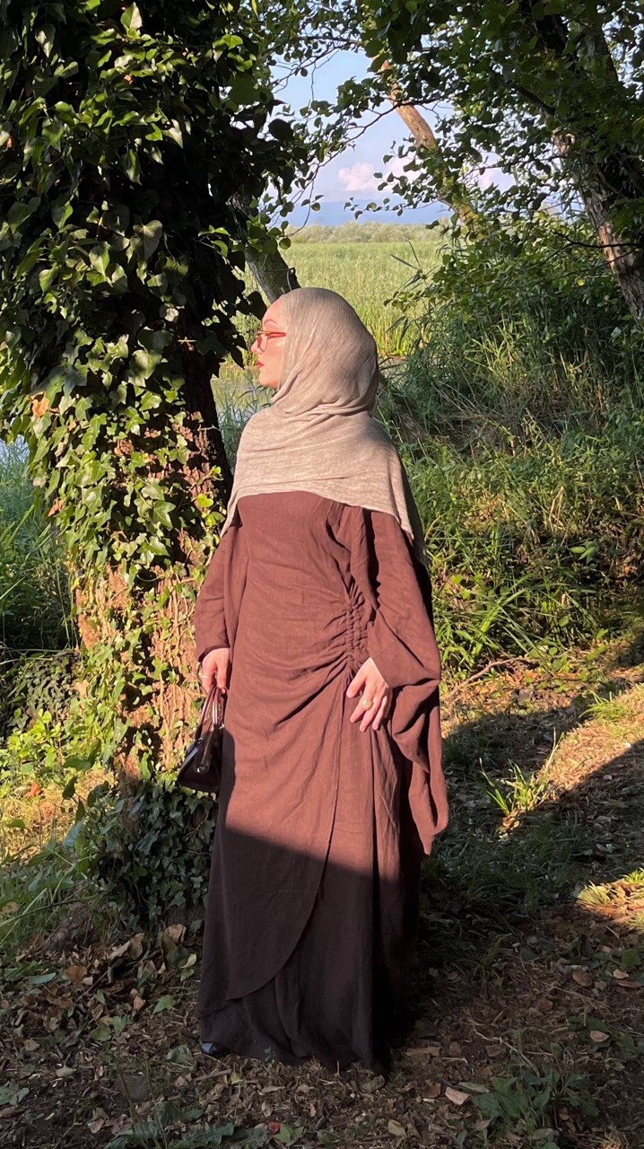 Zweiteiliges Fledermausärmel Abaya Set aus Leinen mit weit geschnittener Hose | Verstellbare Taille | Einheitsgröße