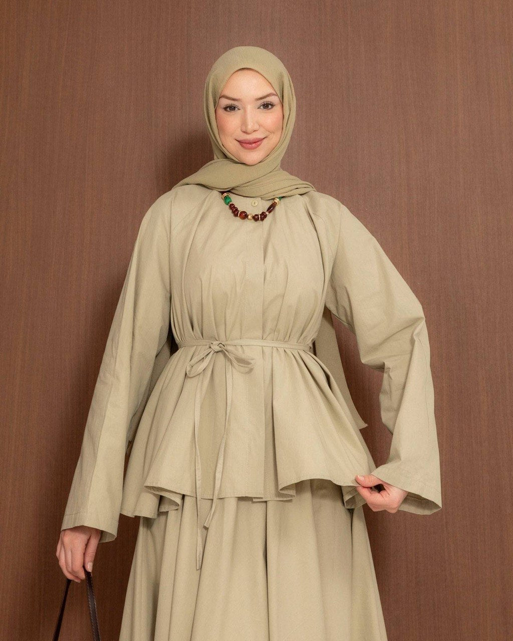 Baumwollmischung Schößchen-Top & Maxirock-Kombiset | Elegantes, bescheidenes zweiteiliges Outfit