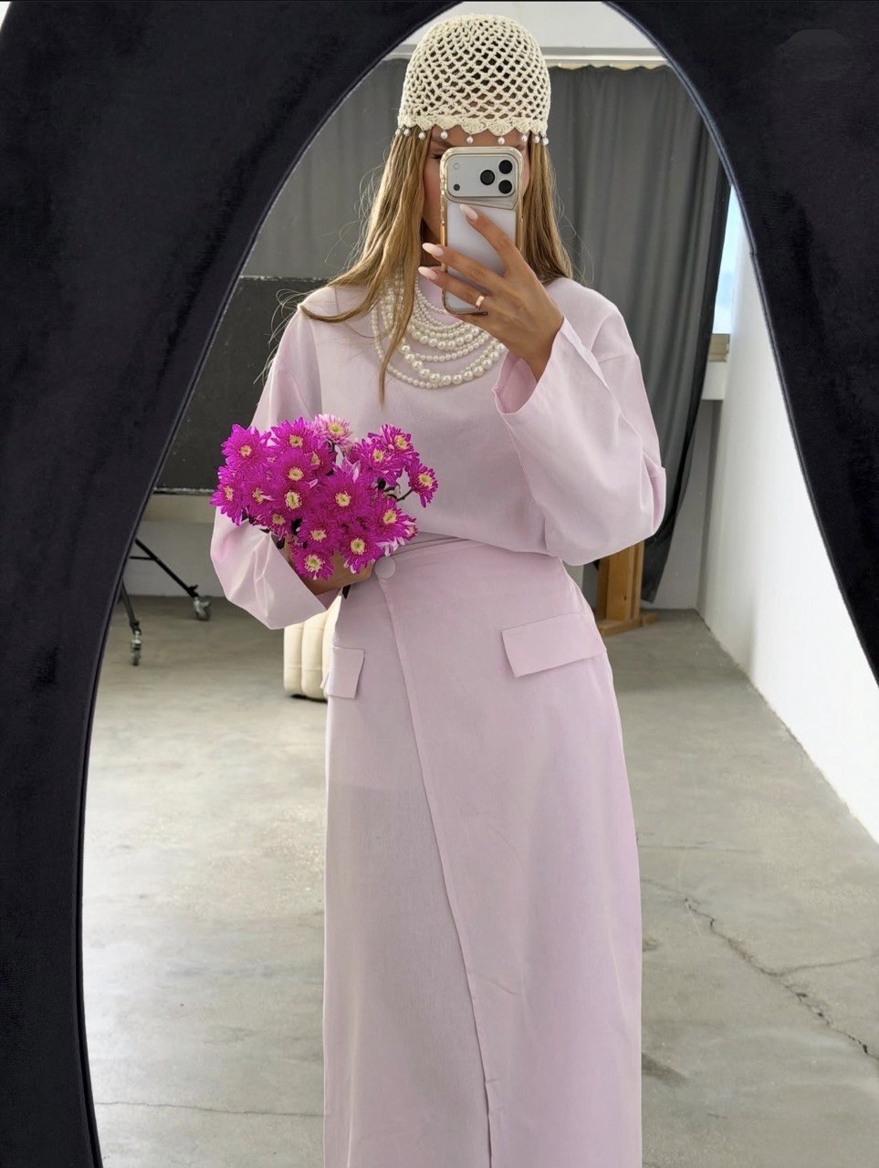 100% Linen Modest Skirt Set | Long-Sleeve Top & Maxi Skirt