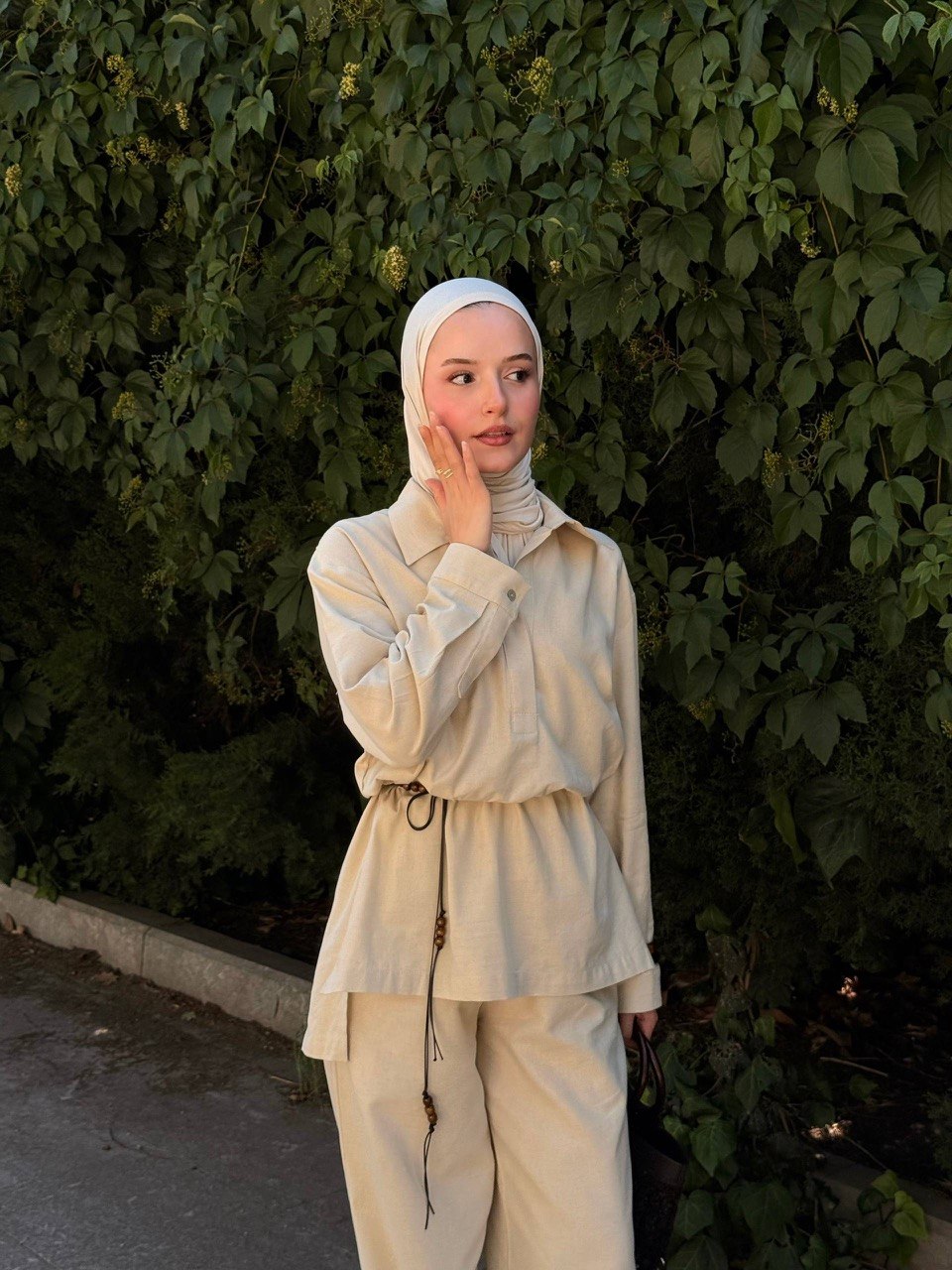 100% Linen Modest Co-Ord Set | Relaxed Shirt & Wide-Leg Trousers