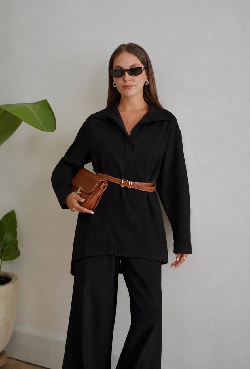 Dezentes Leinen-Set aus 100 % Leinen | Relaxed Shirt & Wide-Leg Trousers